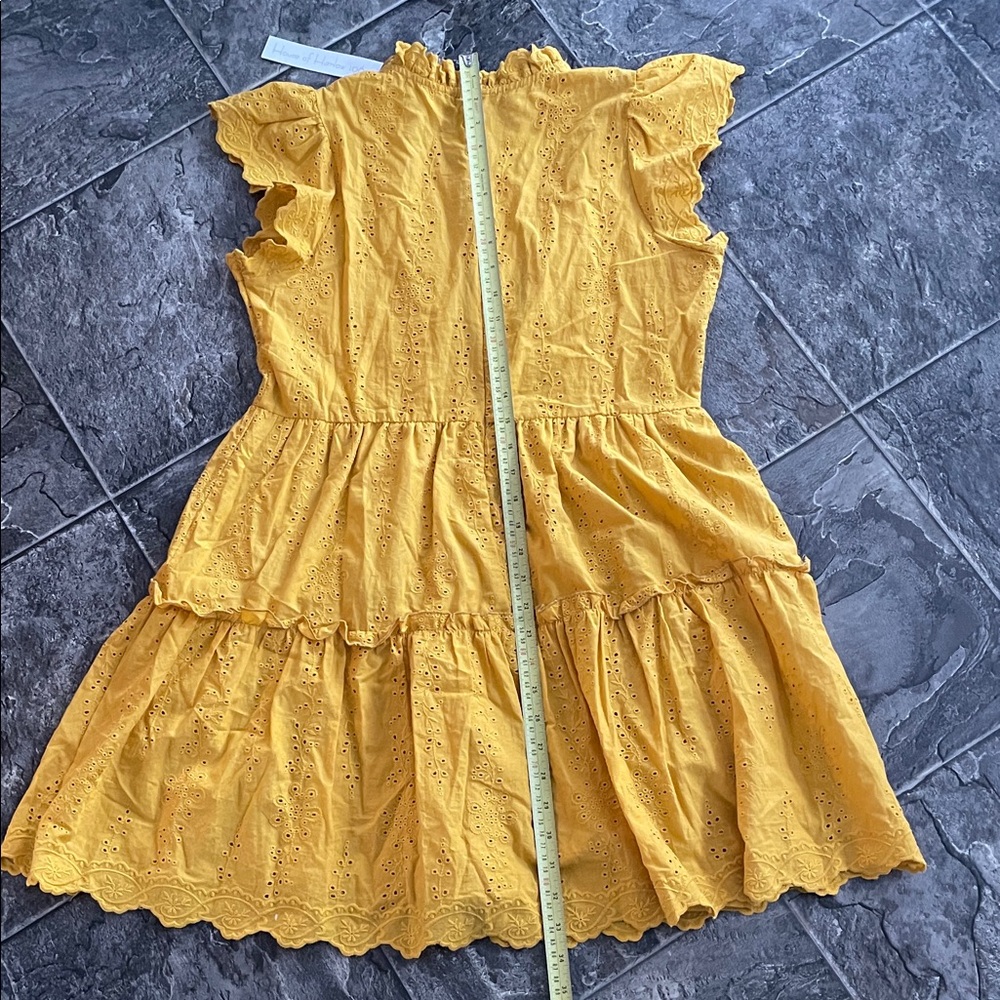 ⭐️NWT HOUSE OF HARLOW Yellow Eyelet Ruffle Cotton Babydoll Scallop Coastal Dress - Picture 13 of 16